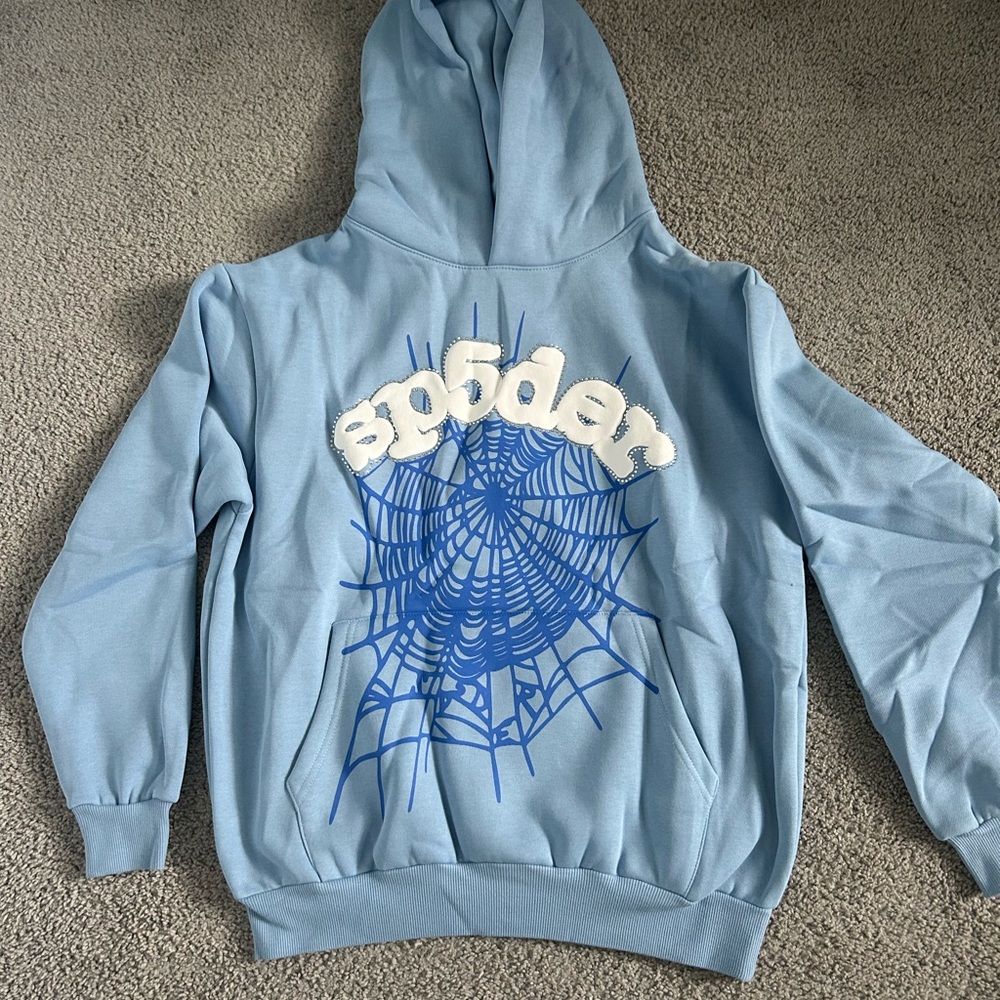 Sp5der Blue Hoodie with Web Design